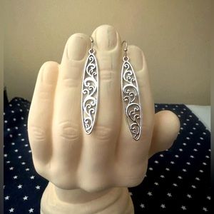 Vintage -Uniquely Carved Silver Dangle Earrings